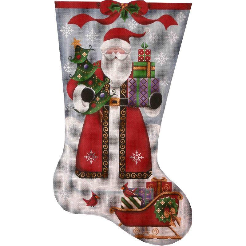 Happy Santa with Cardinals Stocking