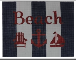 Beach with Adirondack chair, anchor, and sailboat - Navy and White