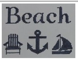 Beach with Adirondack chair, anchor, and sailboat - White Background