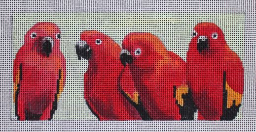 Four Red Parrots