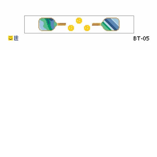 Pickleball Key Fob, Blue/Green Paddles/Yellow Balls