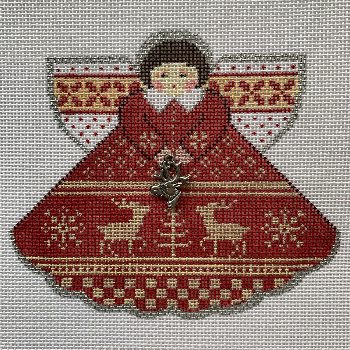 Red Christmas Sampler Angel w/Charms