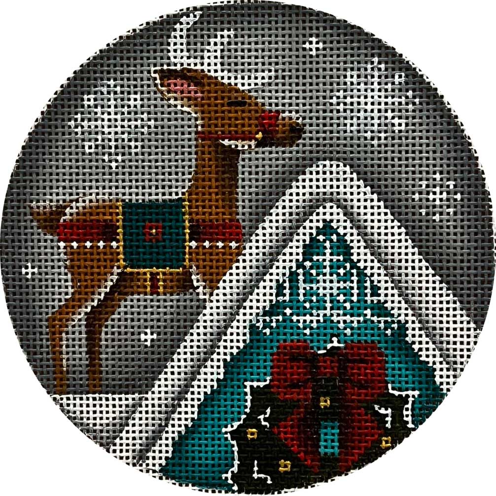 Teal House Reindeer on Rooftop