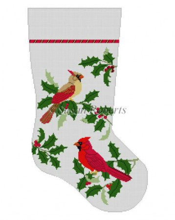 Cardinals In Holly Stocking