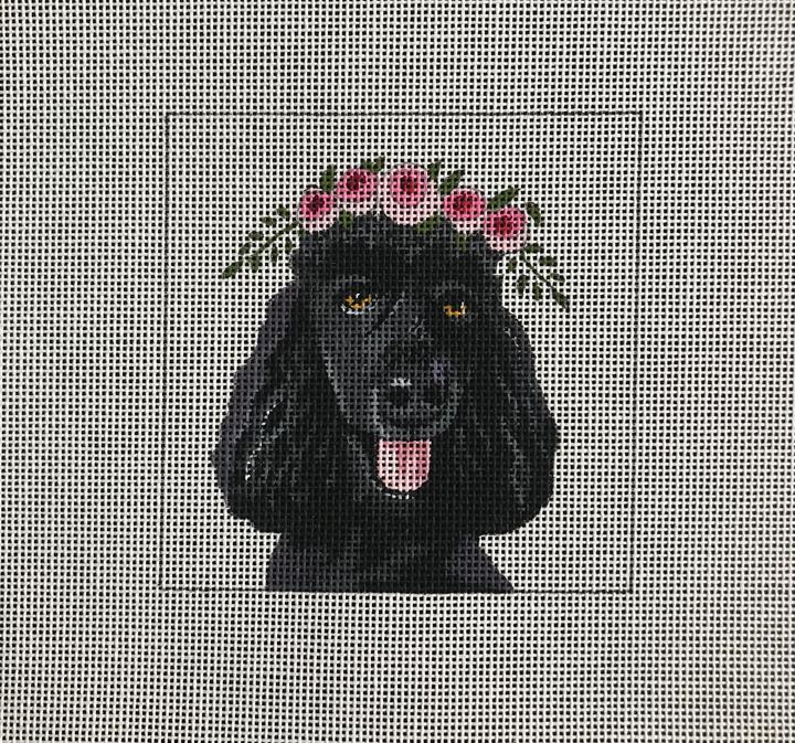 Black Poodle w/ Floral Crown