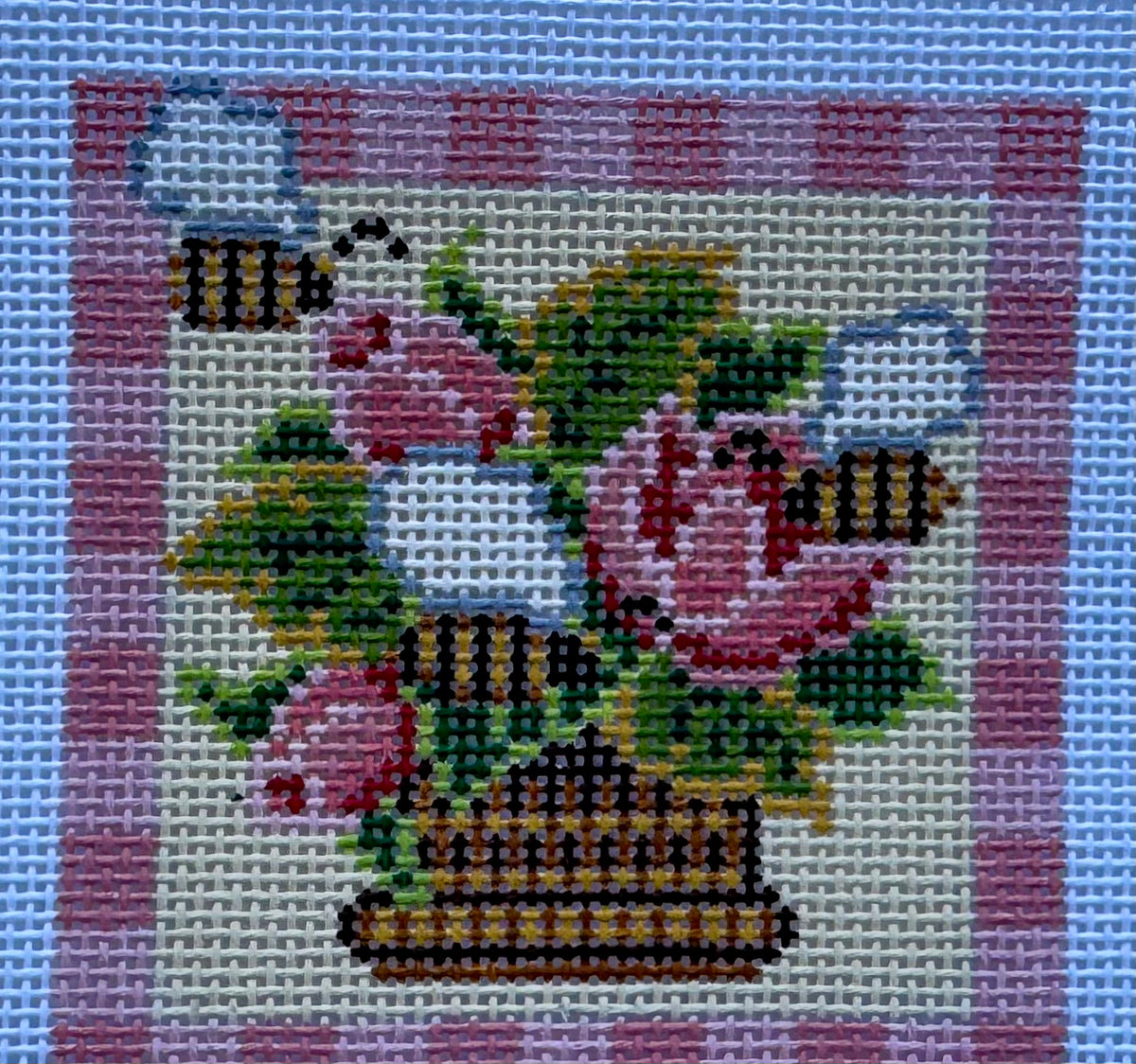 Flower Basket Pink Check Border