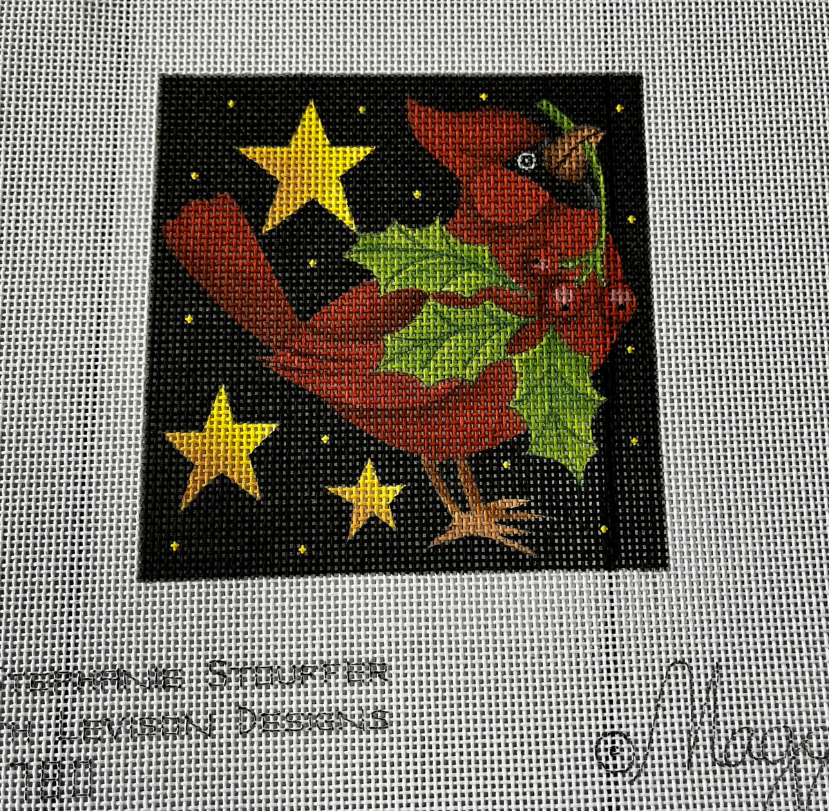 Christmas Cardinal with Stars & Holly