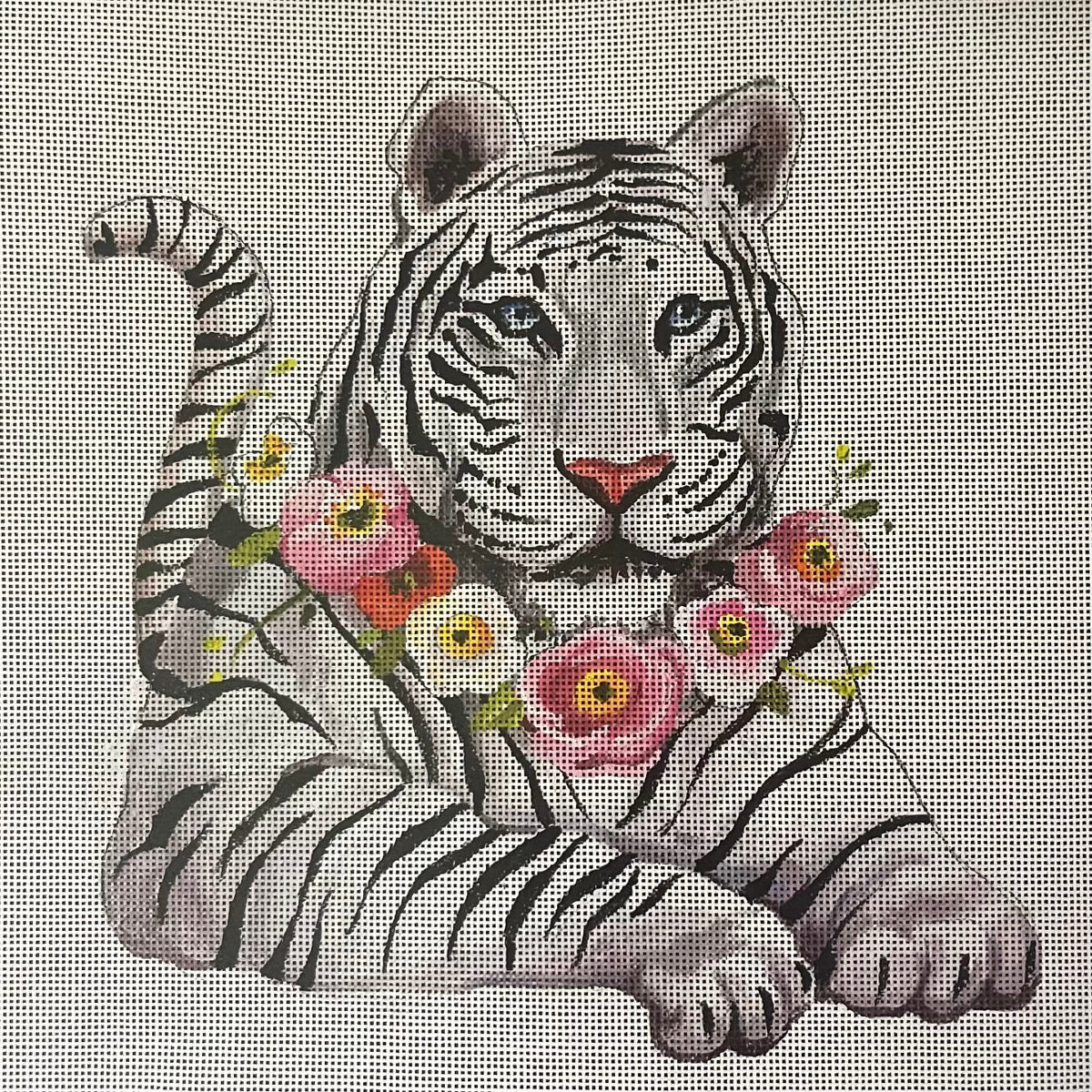 White Tiger with Floral Necklace