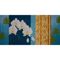 Orchids on Bamboo On Blue