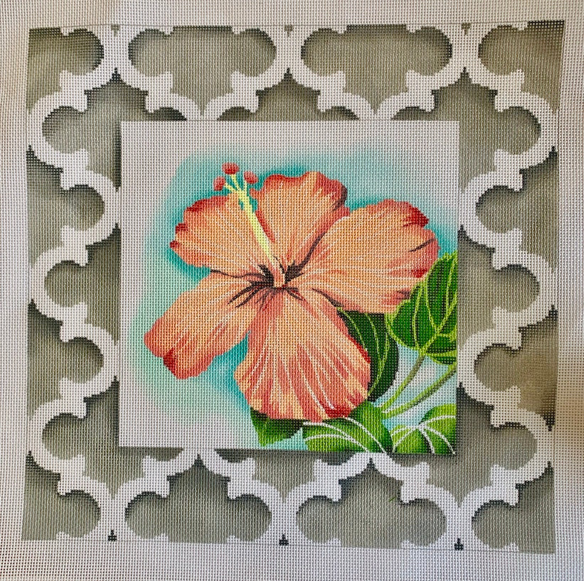 Peach Floral Quatrefoil Border