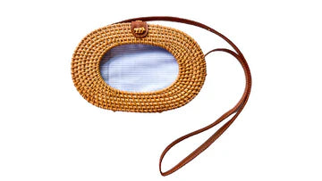 Brown Large Rattan Oval Purse