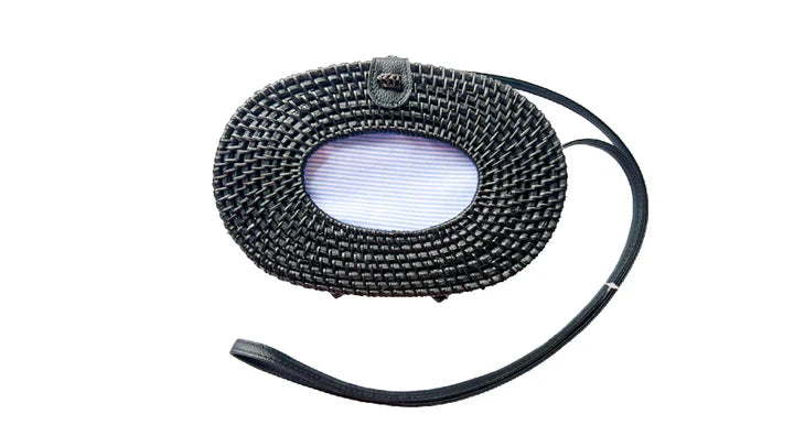 Black Small Rattan Oval Purse