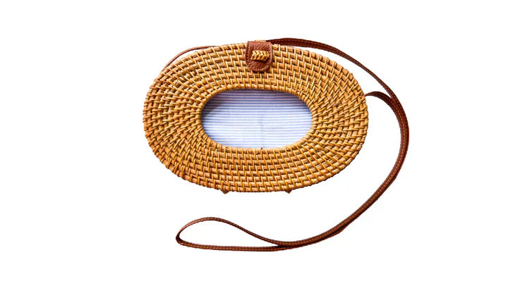 Brown Small Rattan Oval Purse