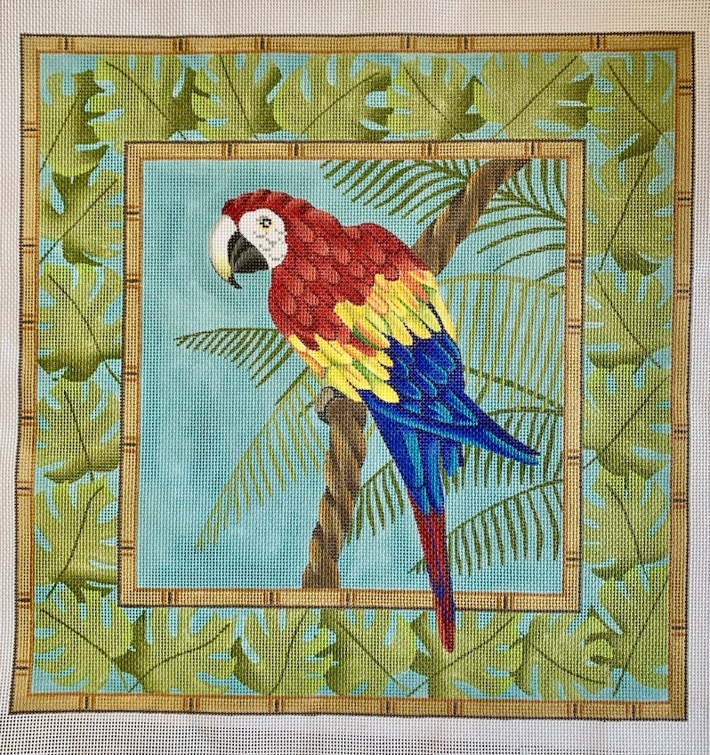 Red Macaw In Palm Leaves