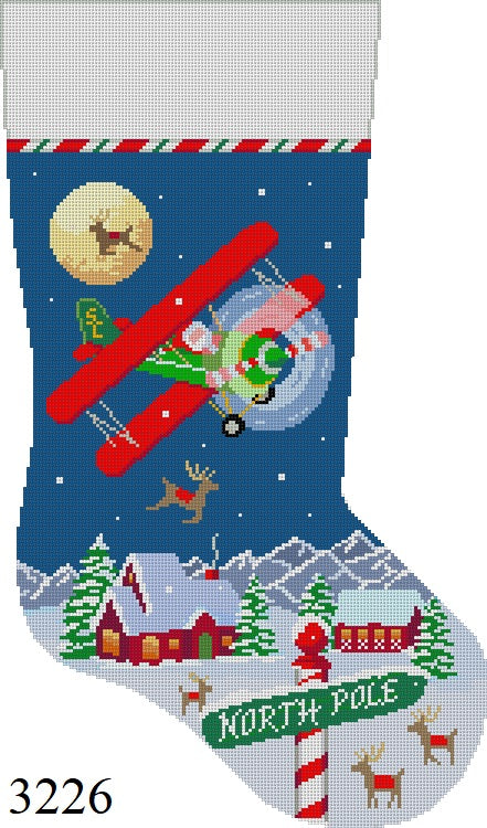 Night Flight Biplane Santa Stocking