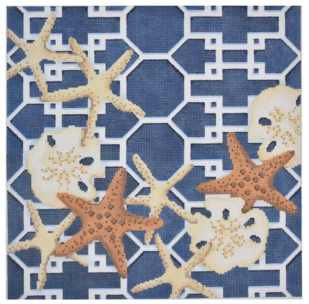 Starfish Sand Dollars On Lattice Navy