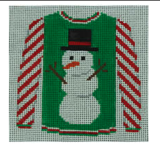 Snowman On Green With Red Striped Sleeves