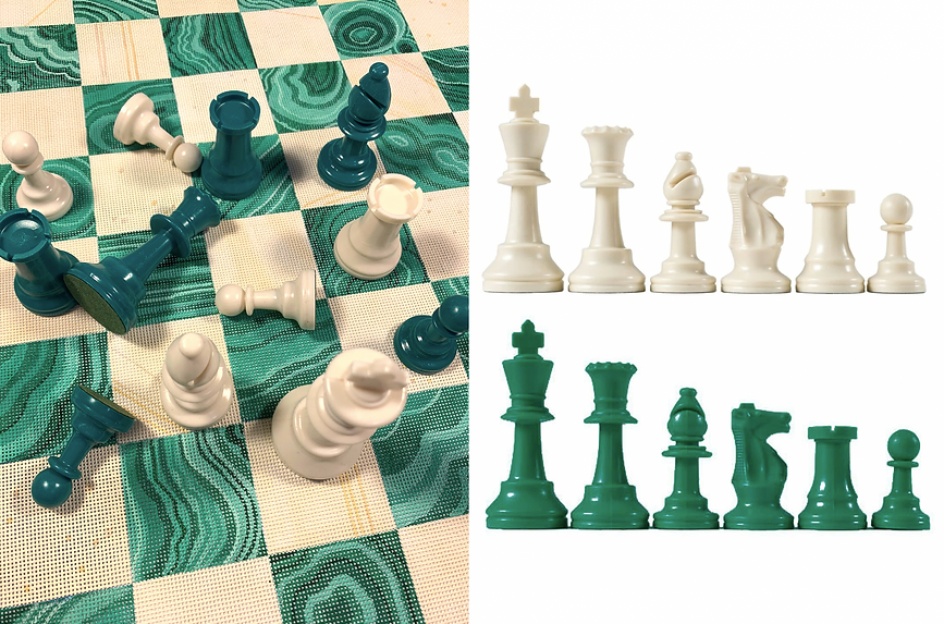 Chess Set Pieces Green/White Kate Dickerson Needlepoint Collection