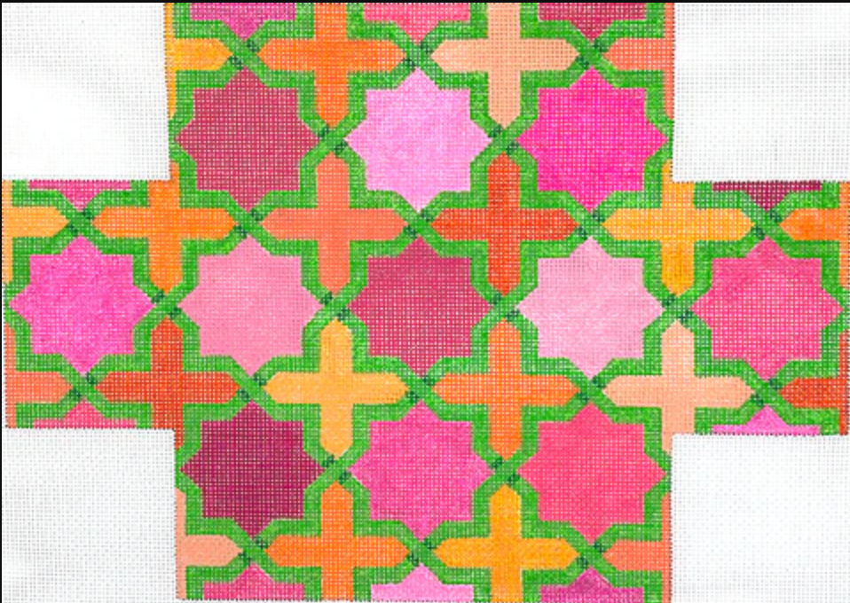 Moroccan Tiles Pink Orange & Green Brick Cover 13M Kate Dickerson Needlepoint Collection