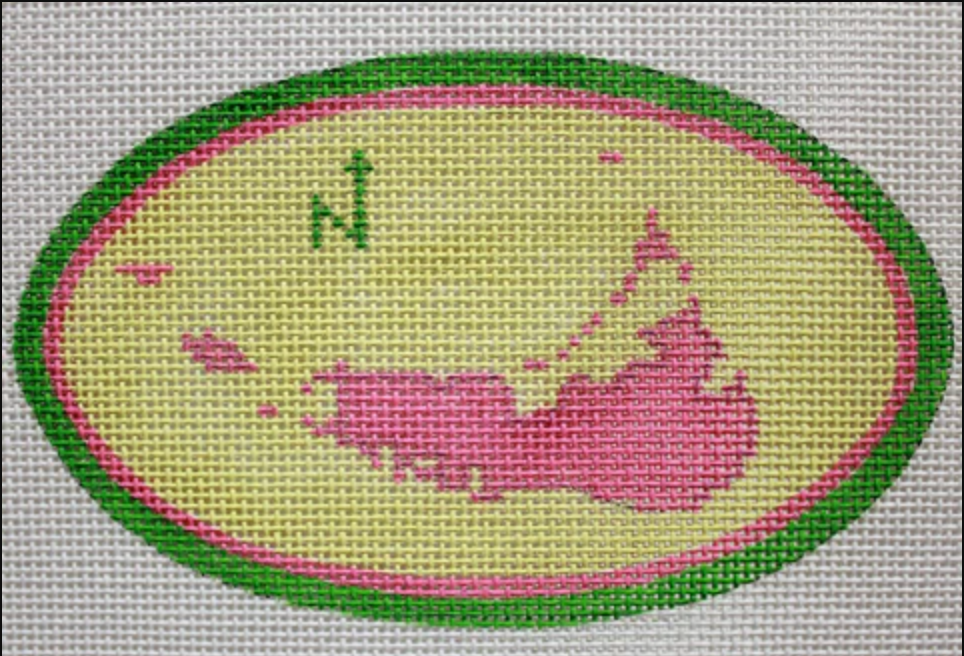 Nantucket Island Map 4.75x2.75 18M Kate Dickerson Needlepoint Collection