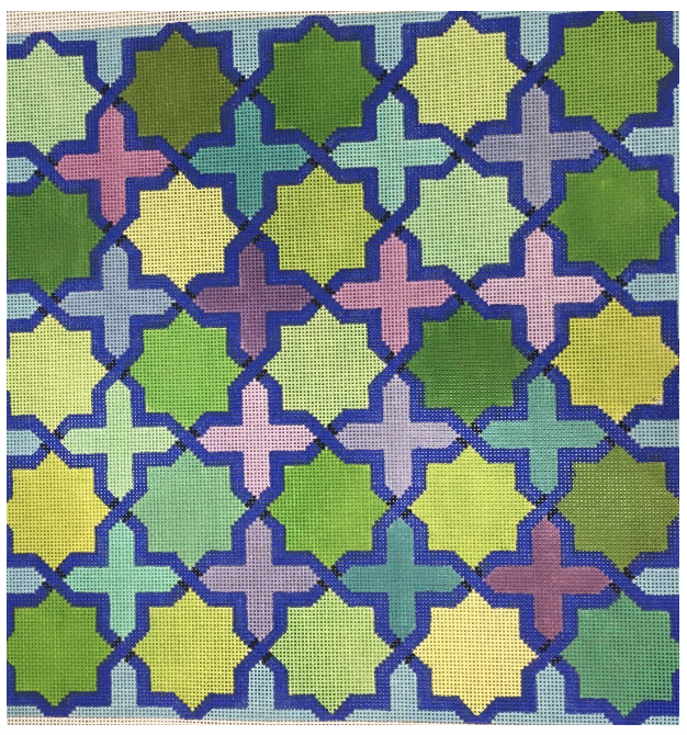 Moroccan Tiles in Blues Greens & Turqouise 14" Sq 13M Kate Dickerson Needlepoint Collection