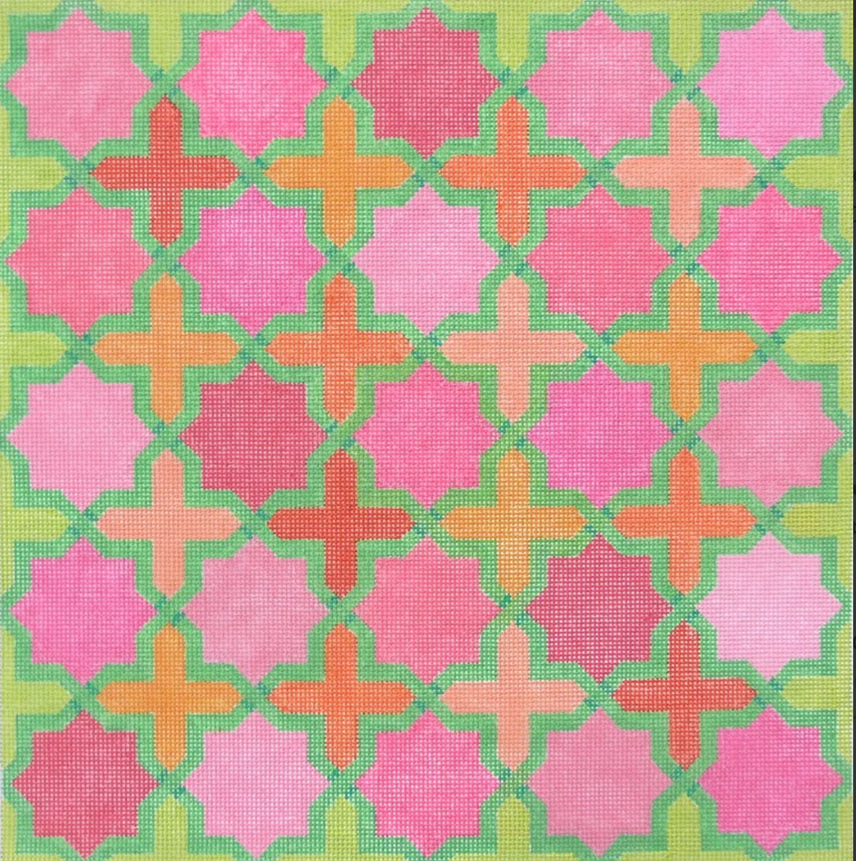 Moroccan Tiles - Crosses & Stars in Pinks, Oranges & Greens Kate Dickerson Needlepoint Collection