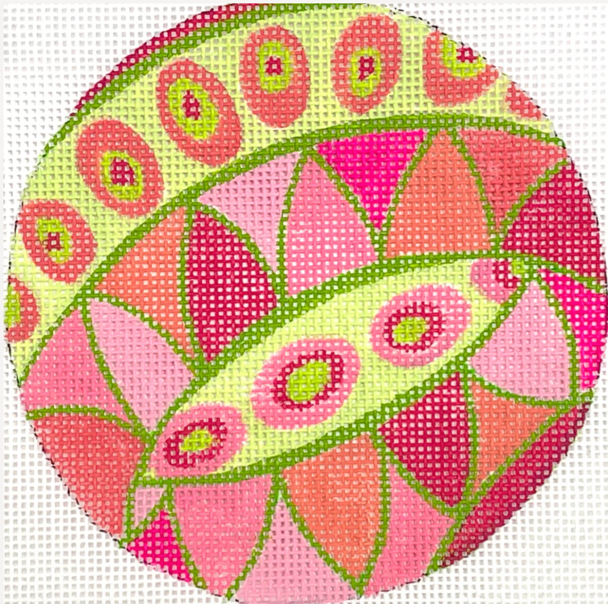 Pucci Inspired Waves and Dots 4" Round 18M Kate Dickerson Needlepoint Collection