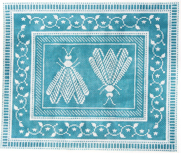 Napoleon's Two Bees Pillow-Teal & Ivory