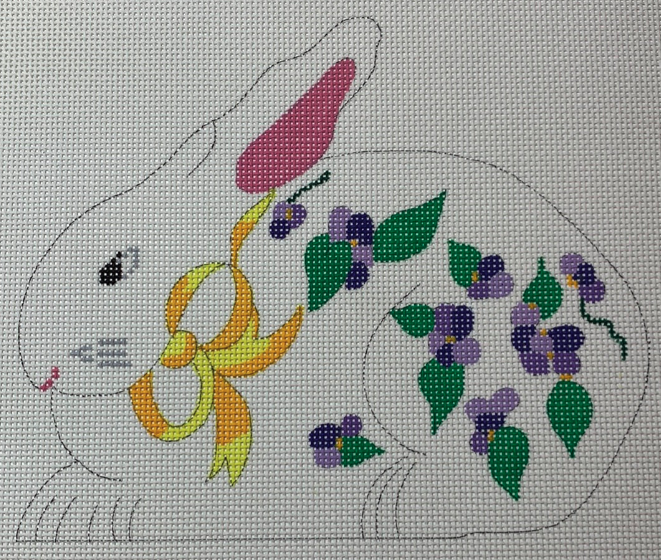 Sitting Bunny With Violets