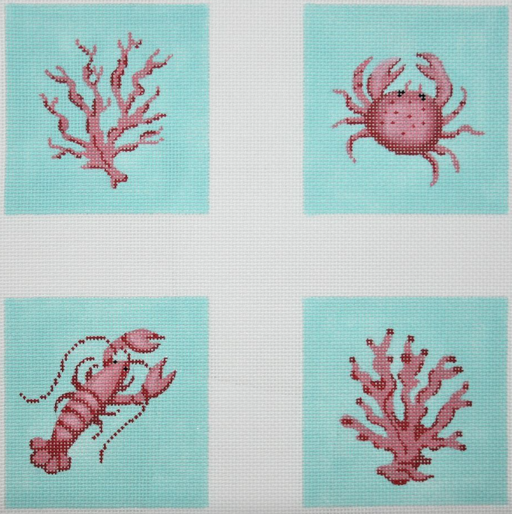 Crustaceans & Corals on Caribbean 4" Sq