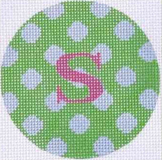 4" Round Kelly Green w/Lavender Dots