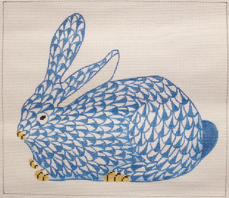 Herend Fishnet Crouching Bunny Blue & Gold