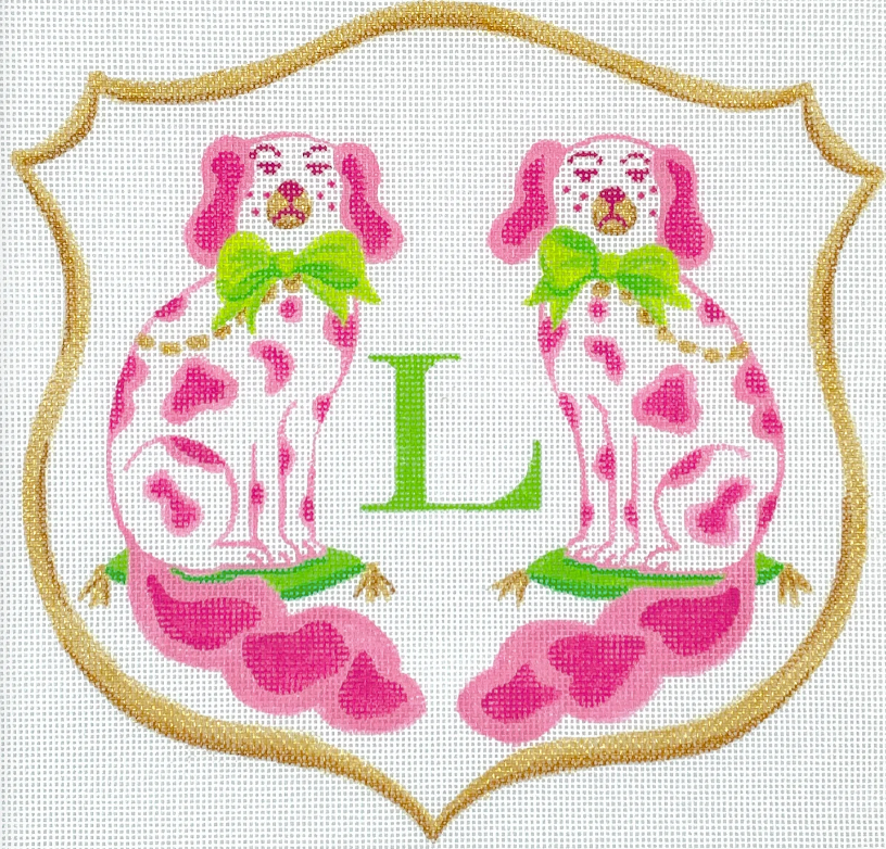 Staffordshire Dogs Monogram Crest-Pink