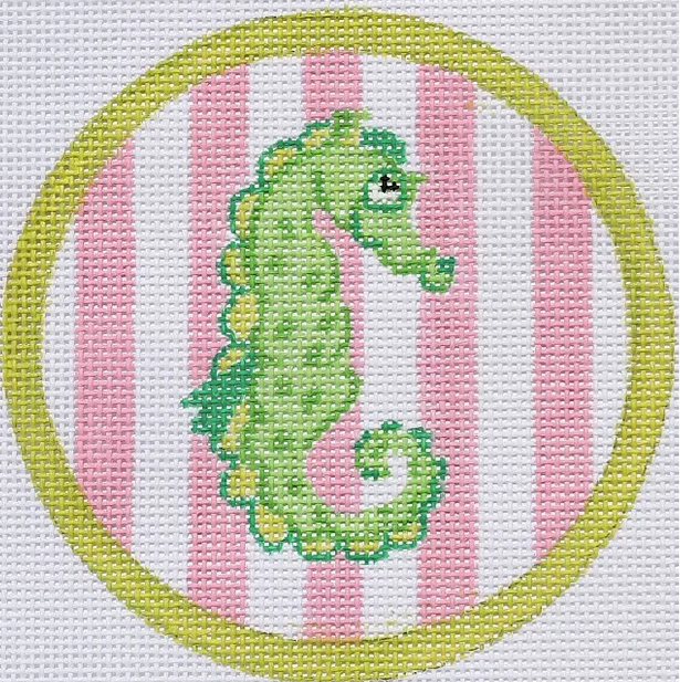 Seahorse On Pink Cabana Stripes