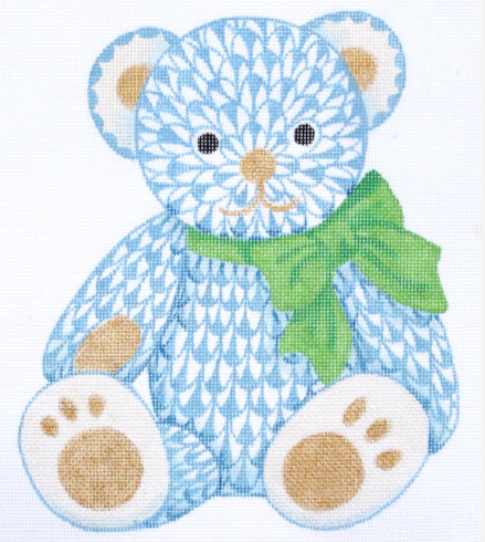 Herend Fishnet Teddy Bear Blue & Gold