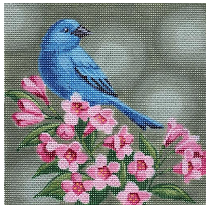 Indigo Bunting On Pink Flowers