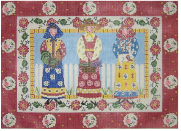 TRIO of Garden Ladies w/ Flower Border