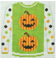 2 Pumpkins on Acid Green Sweater