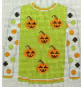 6 Pumpkins on Acid Green Sweater