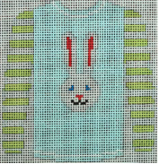 Long Ear White Bunny on Blue with Green Striped Sleeves