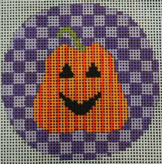 Striped Pumpkin on Purple Checks 3" Round 18M