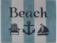 Beach w/ Adirondack Chair, Anchor, and Sailboat - Navy, Pale Blue, White