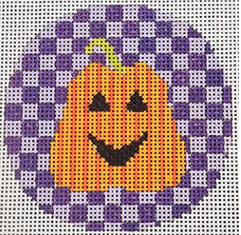 Striped Pumpkin on Purple Checks 4" Round