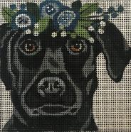 Black Lab w/ Blue Floral Crown