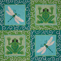 Green Frogs & Dragonflies On Turquoise