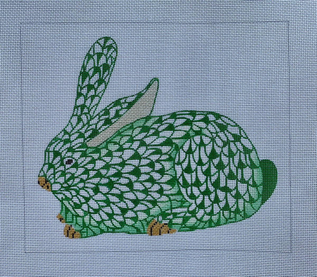 Herend Fishnet Crouching Bunny Green