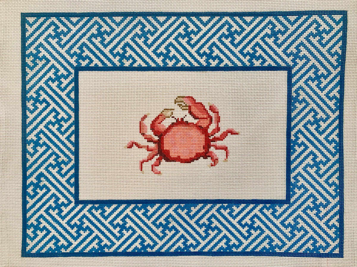 Crab With Blue Chinoiserie Lattice Border