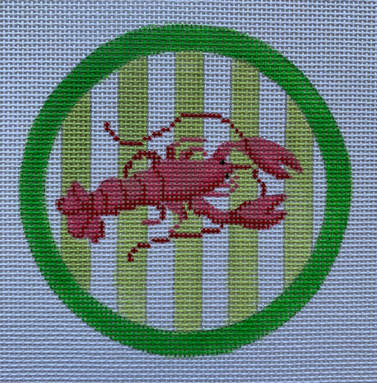 Lobster On Bright Lime Cabana Stripes