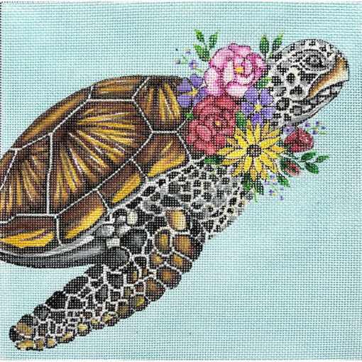 Sea Turtle With Flower Wreath