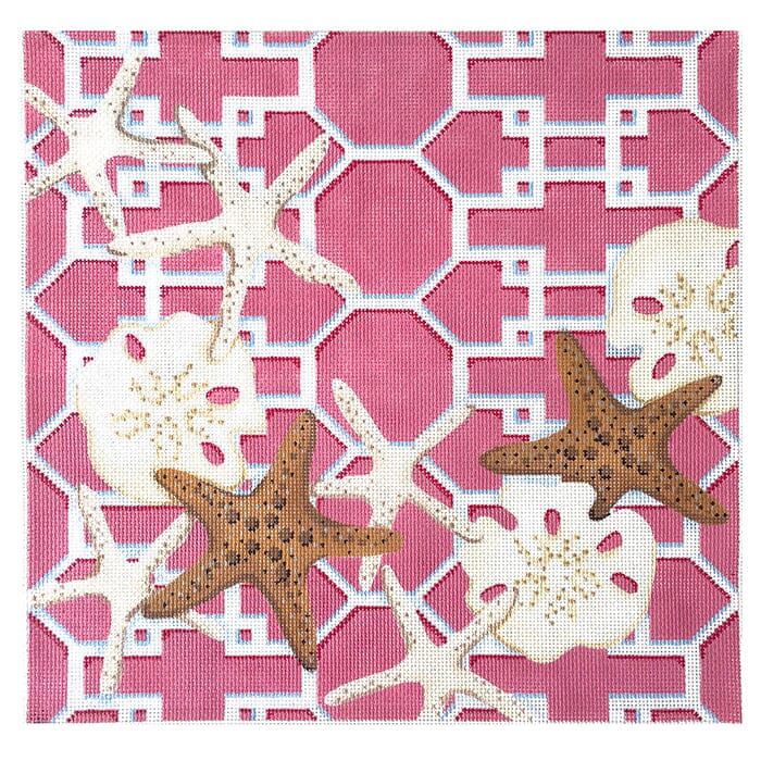 Starfish Sand Dollars On Lattice Pink